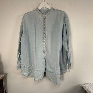 Venezia Jeans Womens Light Wash Denim Long Sleeve Button-Down Shirt Blue Casual